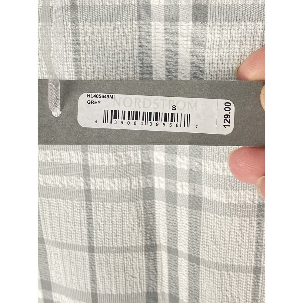 Chelsea 28 Grey Plaid Crew Neck 3/4 Sleeve Faux Wrap Midi Dress Size Small NWT - Picture 4 of 8